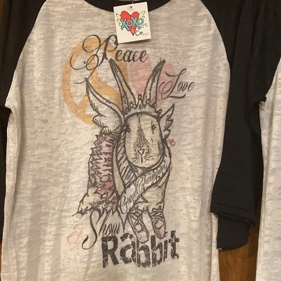 NWT Peace Love & Shown Rabbit/Goat - Baseball style Tee - XS, S, M, L (ABBA) - Picture 2 of 14